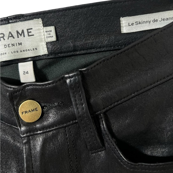 FRAME Lamb Leather Le Skinny De Jeanne Midrise Black Pants - Picture 9 of 11